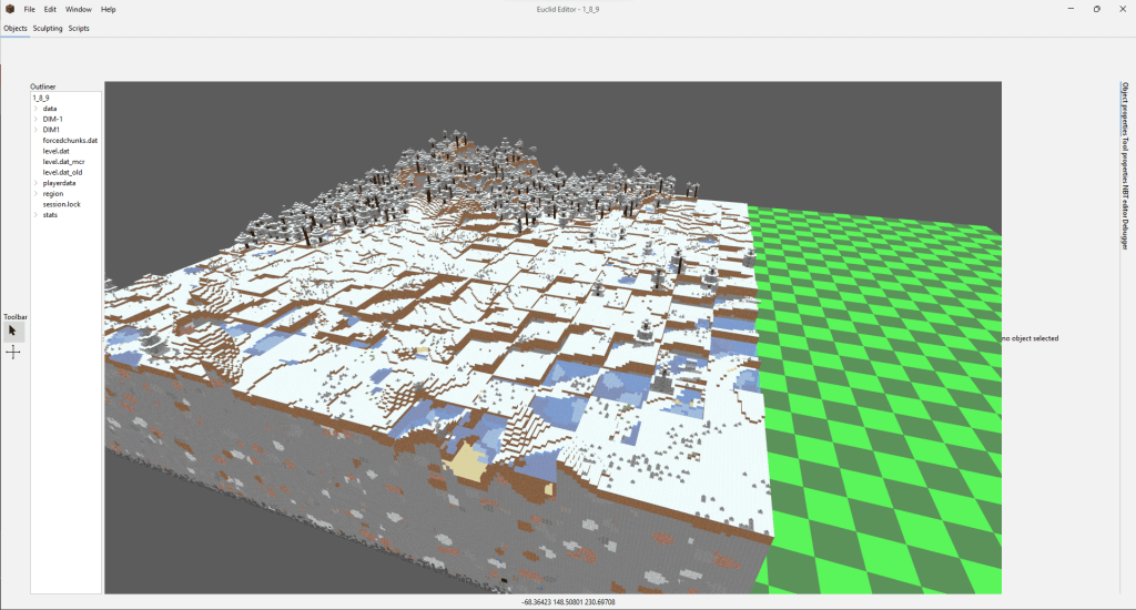 A Minecraft world appears within a viewport of a desktop application.